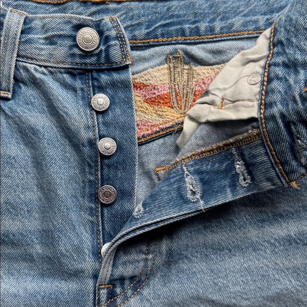 Levi's Blue Women's Jean Shorts with Colorful Embroidery - Picture 3 of 5